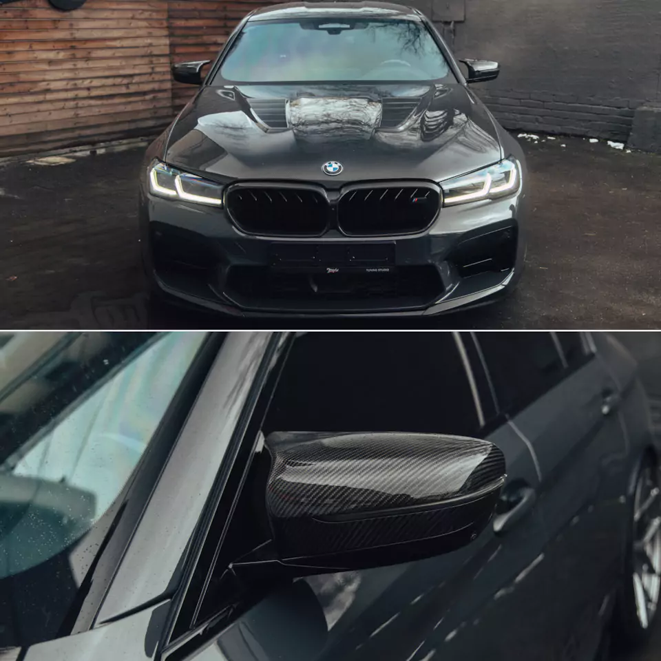 Построили новую акустическую систему для BMW M5 с дизайнерским оформлением багажника! Перешили в кожу салонный пластик, заламинировали карбоном зеркала, провели комплекс детейлинг-услуг